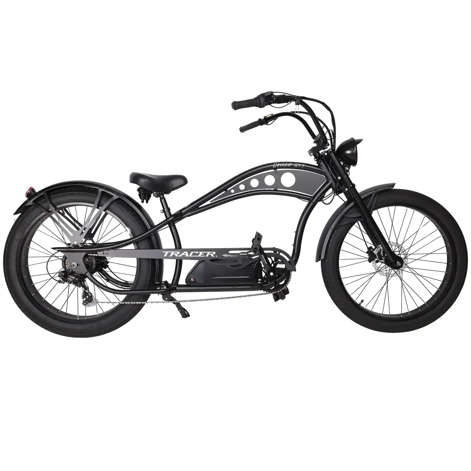 Chico GT7 750W Stretch Cruiser Ebike,side view showcasing its sleek frame and overall design.