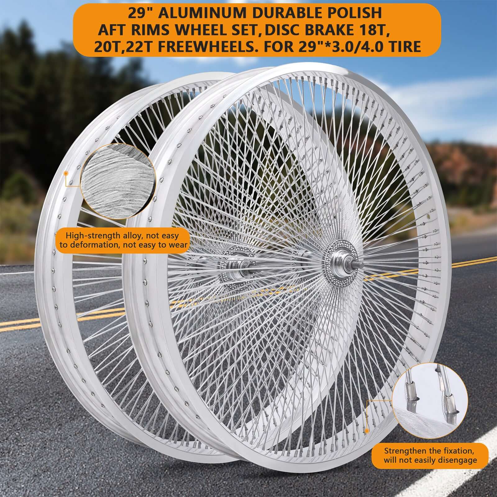 Tracer WH-TR7529140 29"x3"x13Gx140H Aluminum Polish FAT Rims Wheel Set.