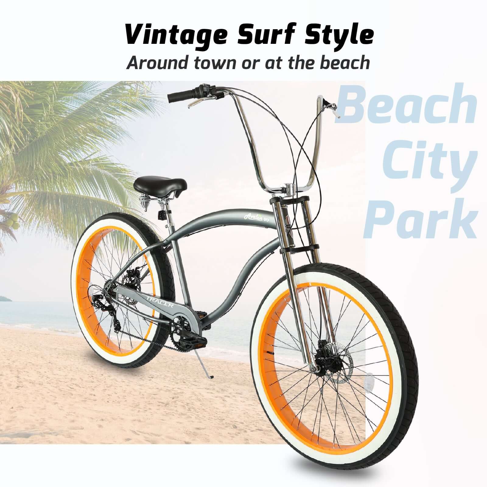 Tracer Avalon GT 29'' Fat Tire stretch Beach Cruiser Bike 1-Speed/7-Speed,designed for smooth rides in the park, city and on the beach.