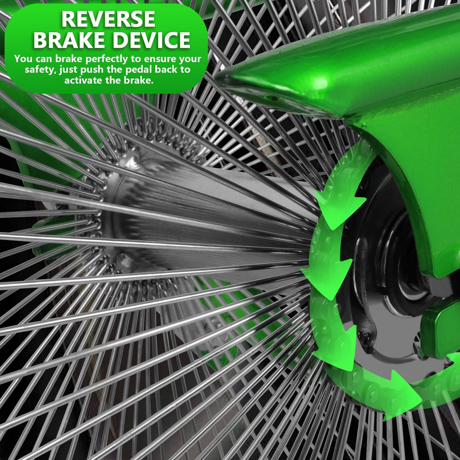 Tracer Beacon Pro 140H Stretch Cruiser Bike rear braking system.