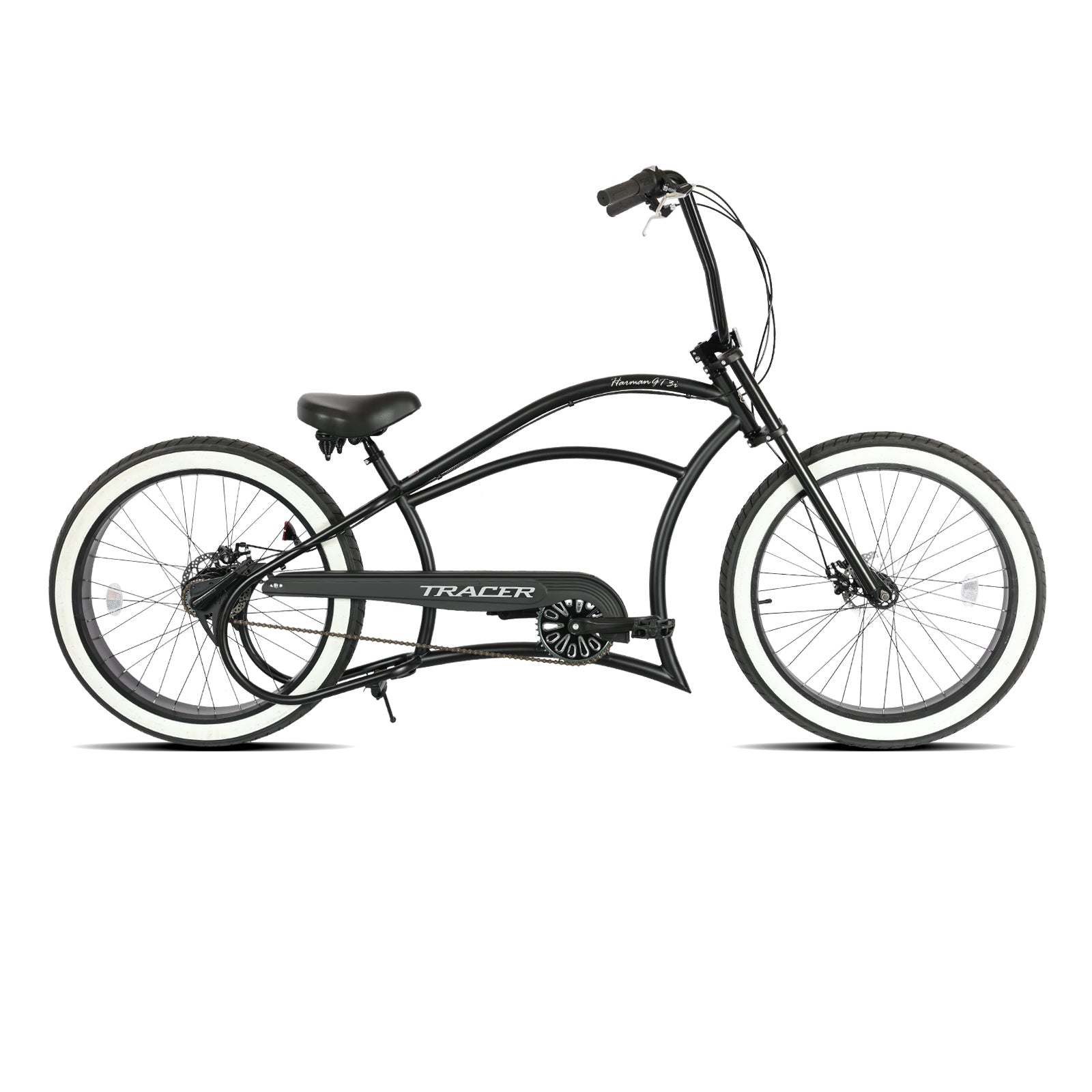 Bicicleta de ruedas anchas Tracer Harman 3i de 26'' con suspensión interna de 3 velocidades y eslogan estilo chopper