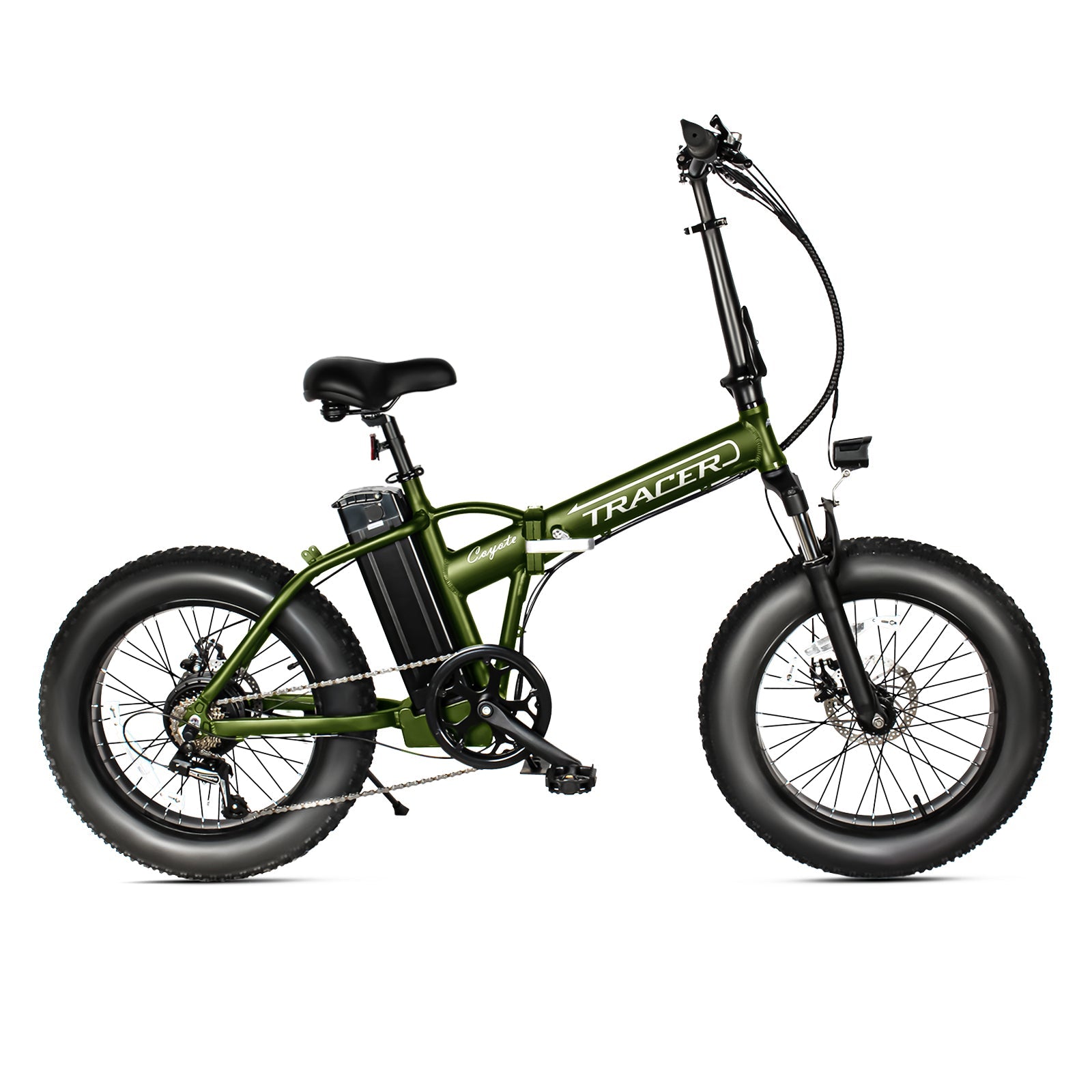 Tracer Coyote 20 Inch 500W Foldable Electric Bike,Shimano RD-TY21 GS 7 speed derailleur, 20''x 4'' fat tire with 160mm disc Brake - Tracer Bikes