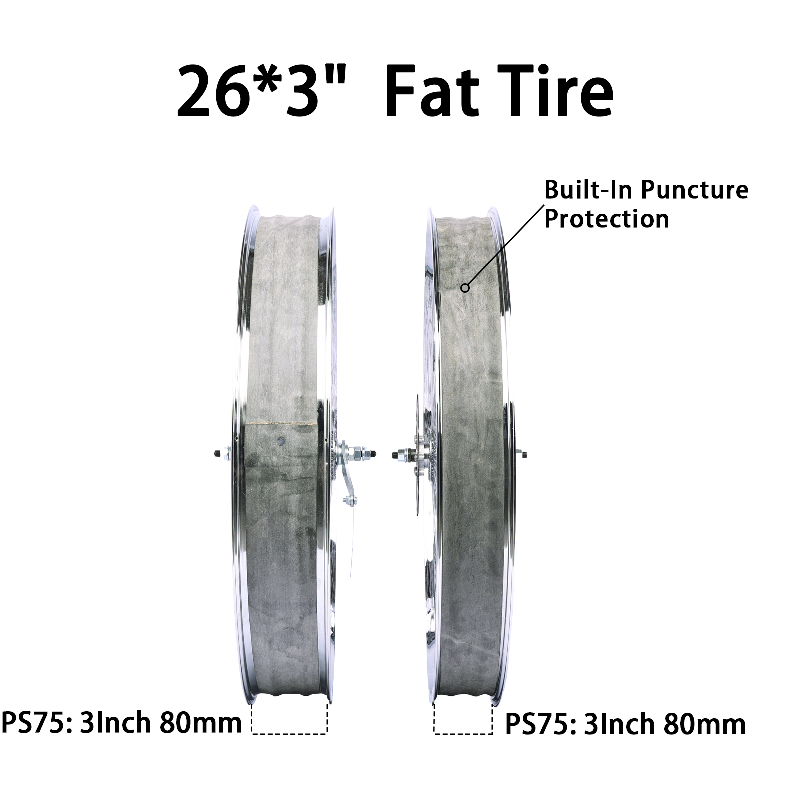 Tracer WH-TH7526140C-CP Lowrider 26"*3" Coaster Brake Alloy Chrome Fat Rims Wheel Set Tracer Bikes