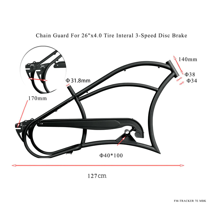 Cuadro de acero para crucero Tracer FM-Harman 3D de 26" con elástico para freno de disco interno de 3 velocidades, protector de cadena incluido