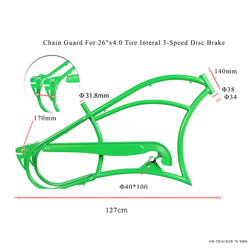 Cuadro de acero para crucero Tracer FM-Harman 3D de 26" con elástico para freno de disco interno de 3 velocidades, protector de cadena incluido