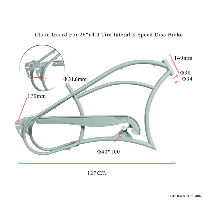 Cuadro de acero para crucero Tracer FM-Harman 3D de 26" con elástico para freno de disco interno de 3 velocidades, protector de cadena incluido