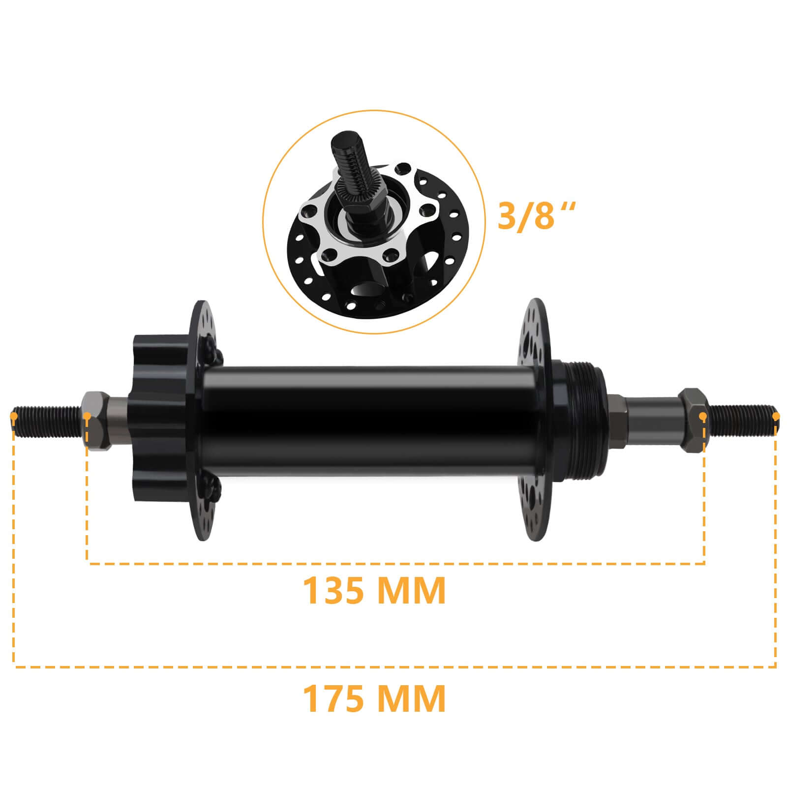 Tracer HU-SF-HB30F& HU-SF-HB26 Steel Front FAT HUB 3/8"x13Gx36Hx135x175mm for 6-bolt Disc Brake