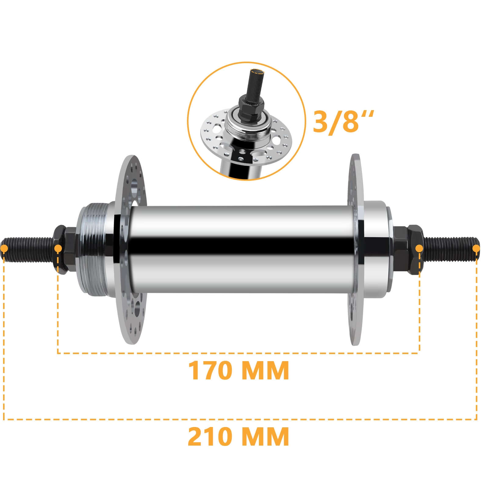 Tracer HU-SF-HB30F& HU-SF-HB26 Steel Front FAT HUB 3/8"x13Gx36Hx135x175mm for 6-bolt Disc Brake