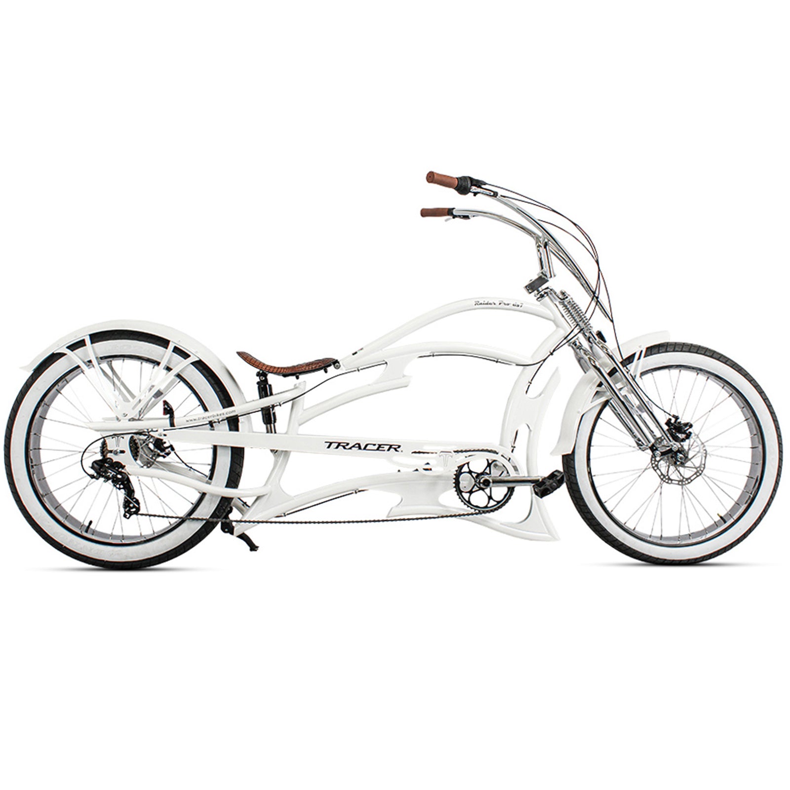 Full-body shot of the Raider Pro DS7 Chopper Beach Cruiser Bicycle, showcasing its modern profile.