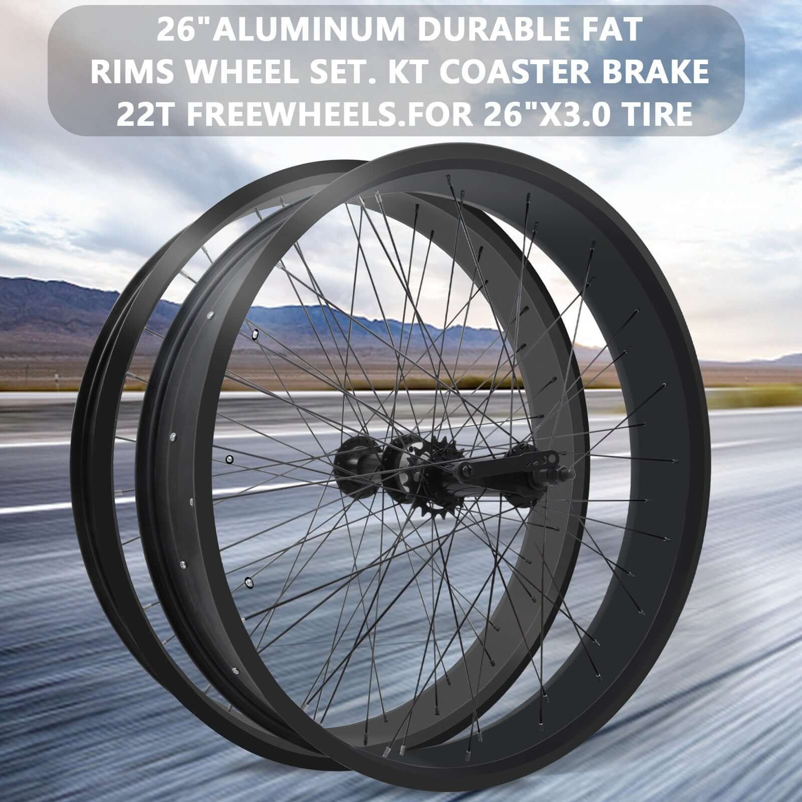 Tracer WH-T752636C 26"x3"x13Gx36H Alloy FAT Rims Wheel Set.