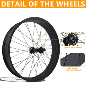 Tracer WH-T752636C 26"x3"x13Gx36H Alloy FAT Rims Wheel Set.