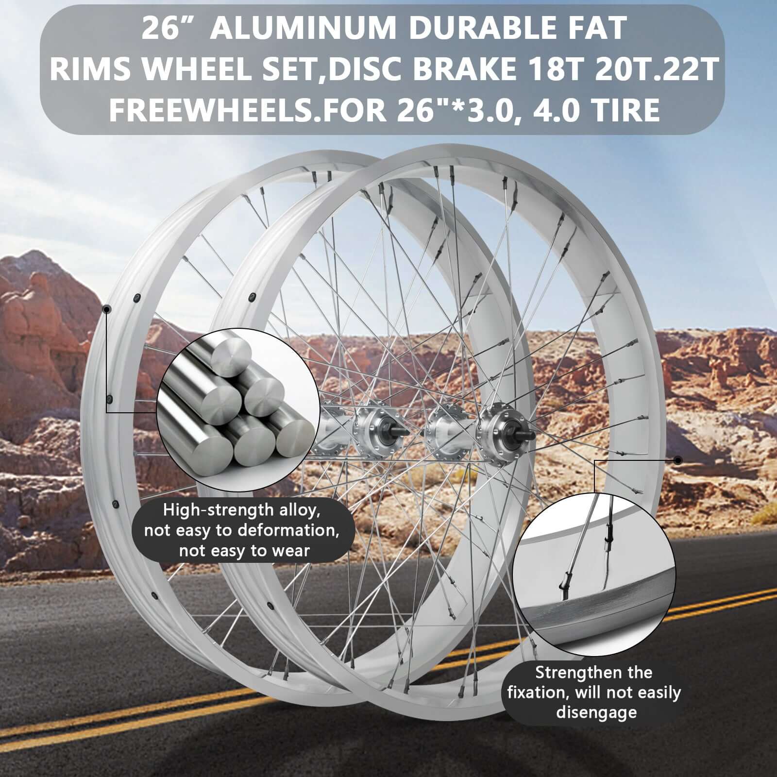 Tracer WH-T952636C Alloy FAT Rims Wheel Set for 26"x3.0,4.0 tire single-Speed