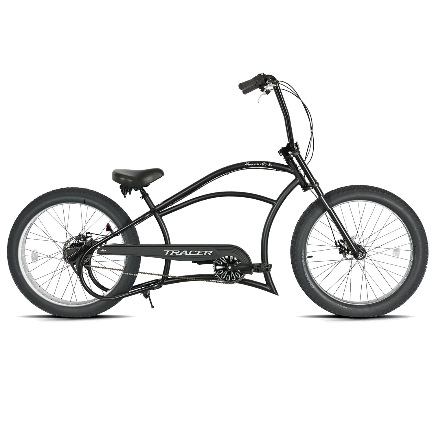 Bicicleta de ruedas anchas Tracer Harman 3i de 26'' con suspensión interna de 3 velocidades y eslogan estilo chopper