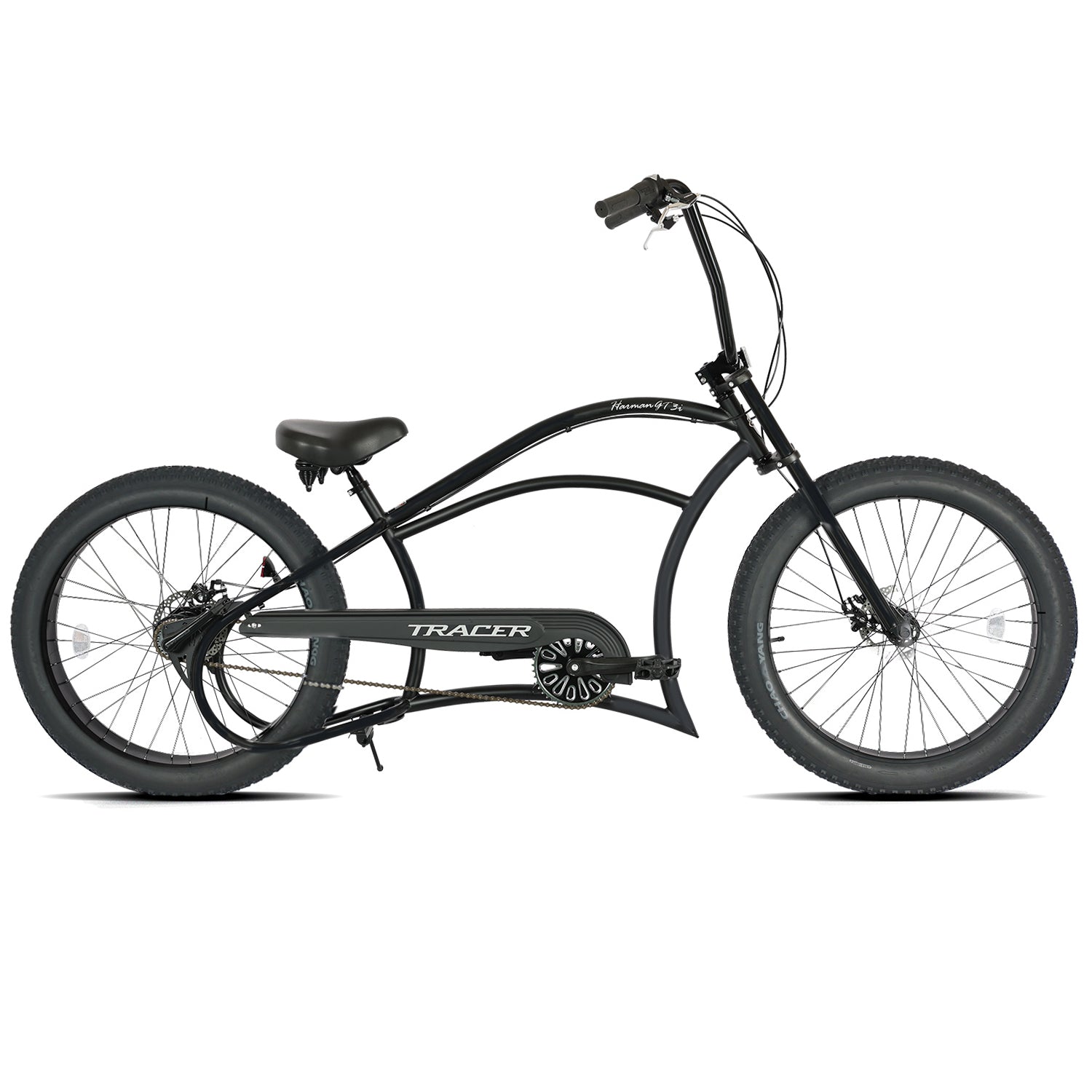 Bicicleta de ruedas anchas Tracer Harman 3i de 26'' con suspensión interna de 3 velocidades y eslogan estilo chopper