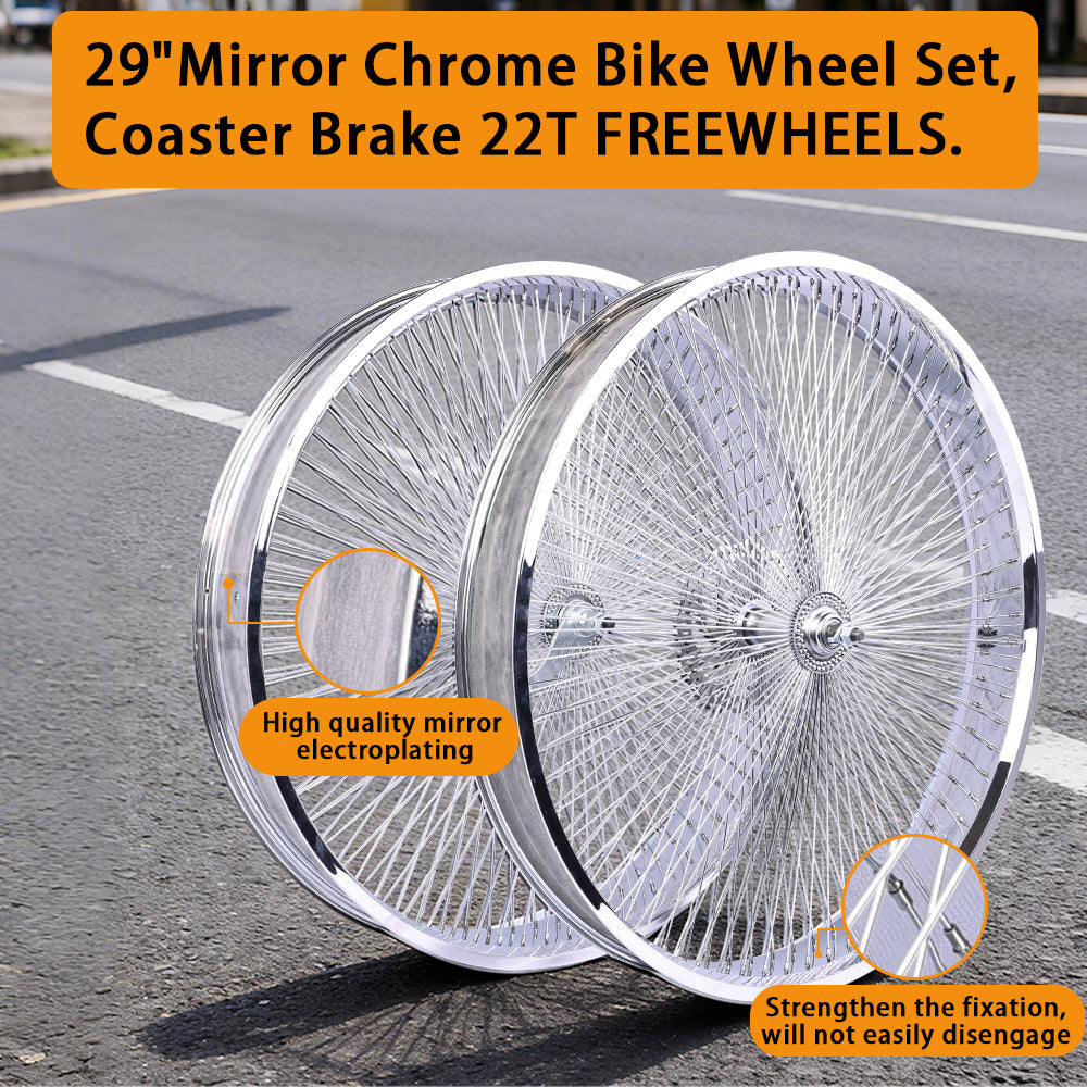 Tracer WH-TH9529140C-CP 29"*3" 29"*4" Mirror Chrome Bike Wheel Set with Coaster Brake Tracer Bikes
