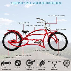 Tracer Leopard 3i Pro Vintage Stretch Beach Cruiser Bike Internal 3-Speed