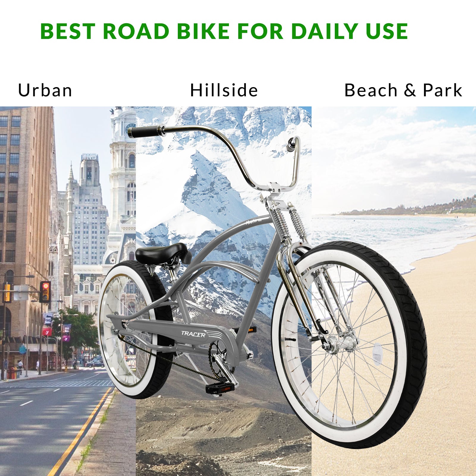 Tracer Master DS 26" Dual Springer Chopper Stretch Beach Cruiser Bike