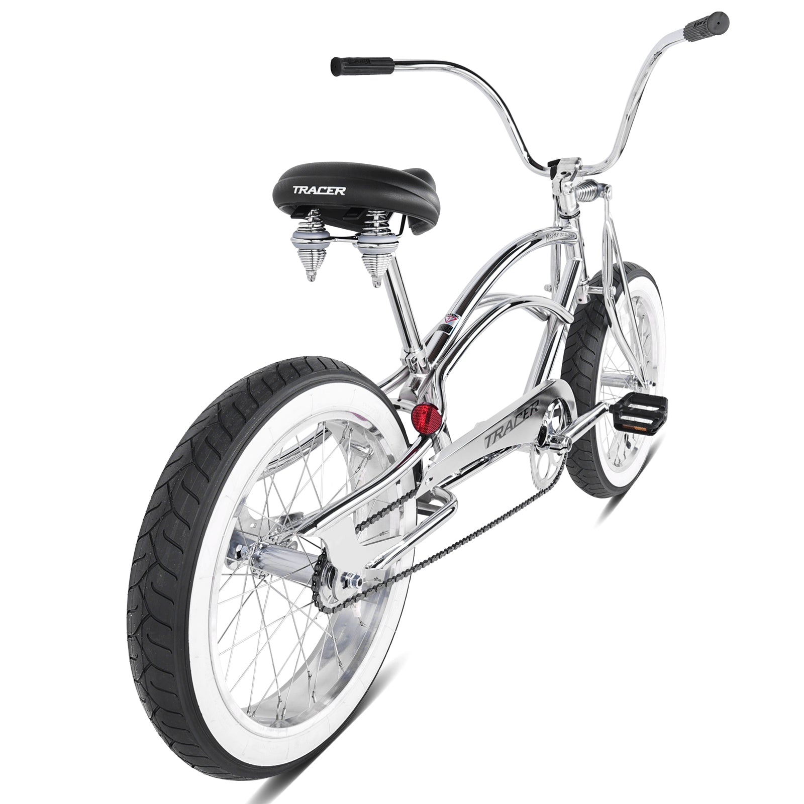 Rear view of the Tracer Master 2.0 GS Chrome Stretch Cruiser Bike