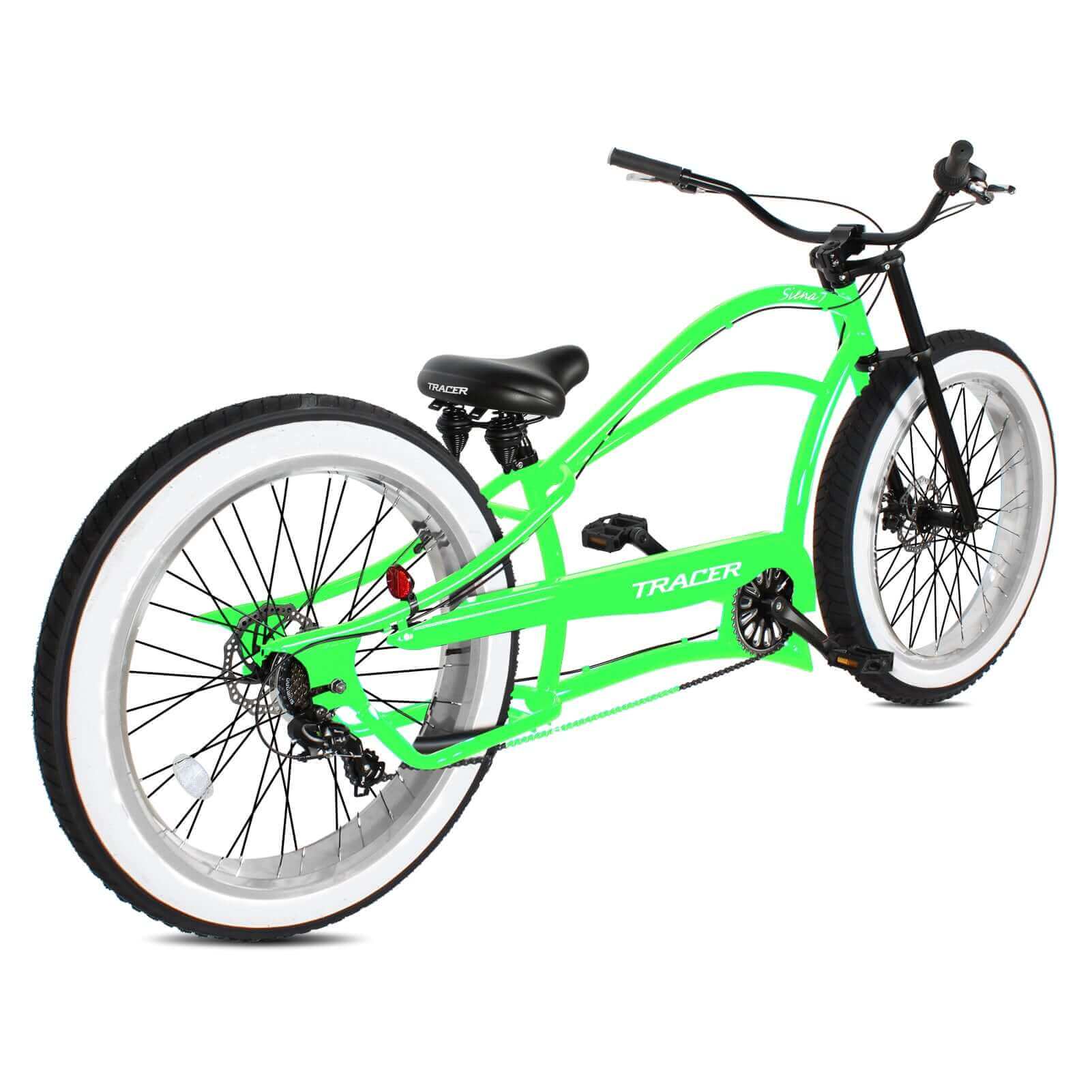 Green Tracer Siena 26'' Chopper Stretch Cruiser Fat Tire Bike showcase.