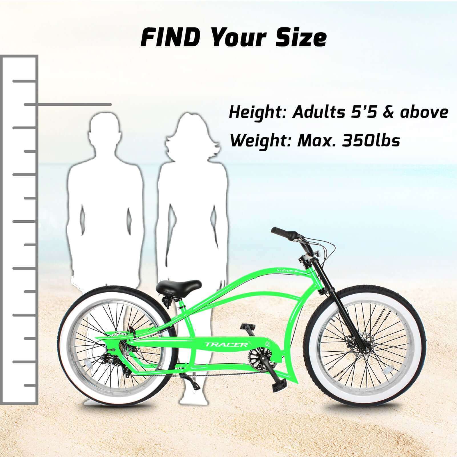 Tracer Siena 26'' Chopper Stretch Cruiser Fat Tire Bike, Rider Size Guide.