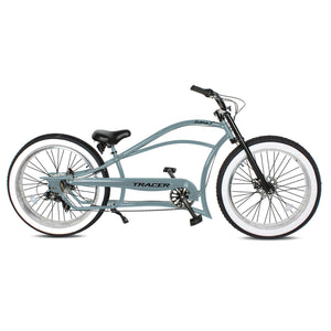 Tracer Siena 26'' Chopper Stretch Cruiser Fat Tire Bike Single Speed/7 Speed shown in gray, side view.