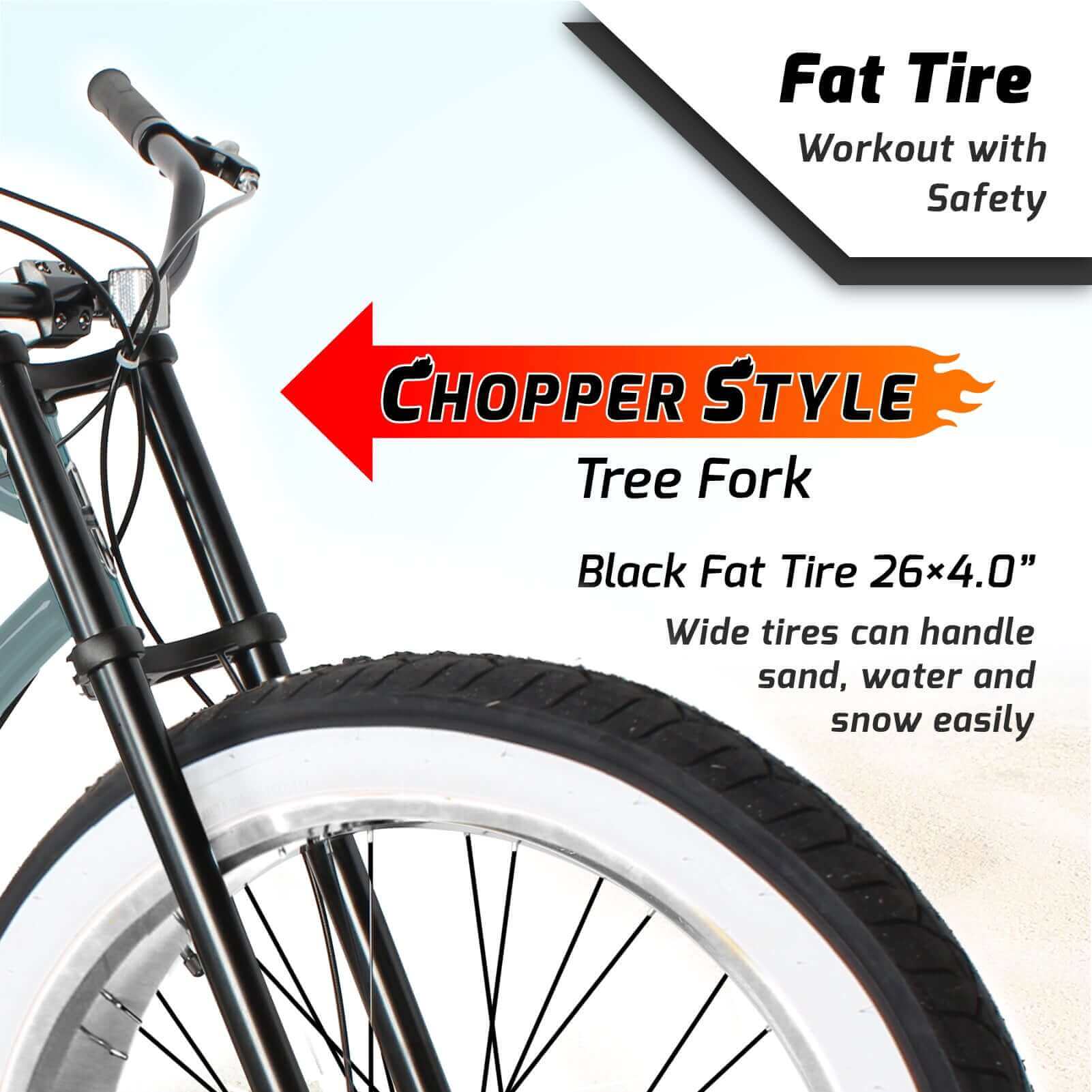 Tracer Siena 26'' Chopper Stretch Cruiser Fat Tire Bike 1 Speed/7 Speed Tire showcase.