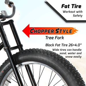 Tracer Siena 26'' Chopper Stretch Cruiser Fat Tire Bike, Fork and Tire Spec.