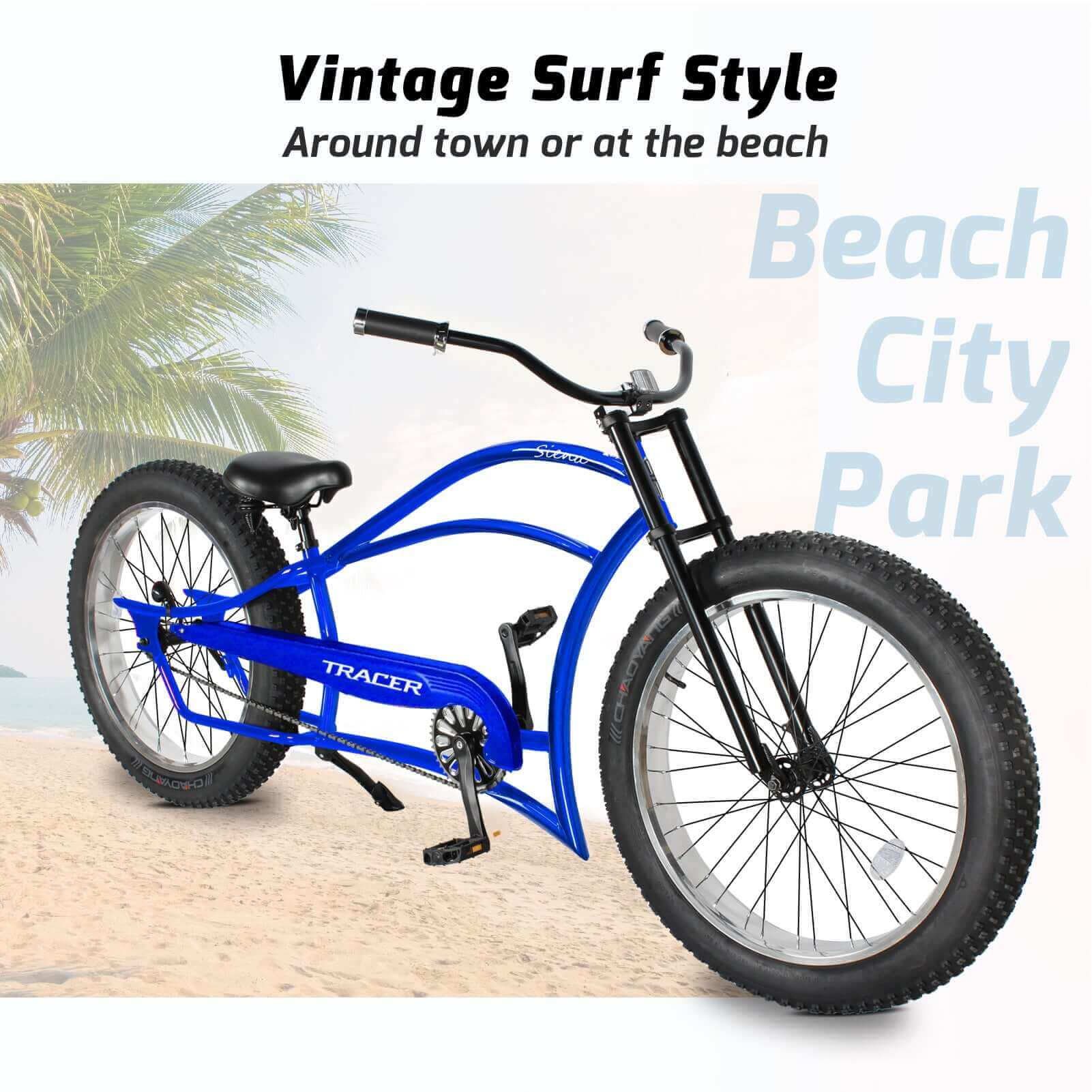 Tracer Siena 26'' Chopper Stretch Cruiser Fat Tire Bike, made for casual riding in the park, city and on the beach.