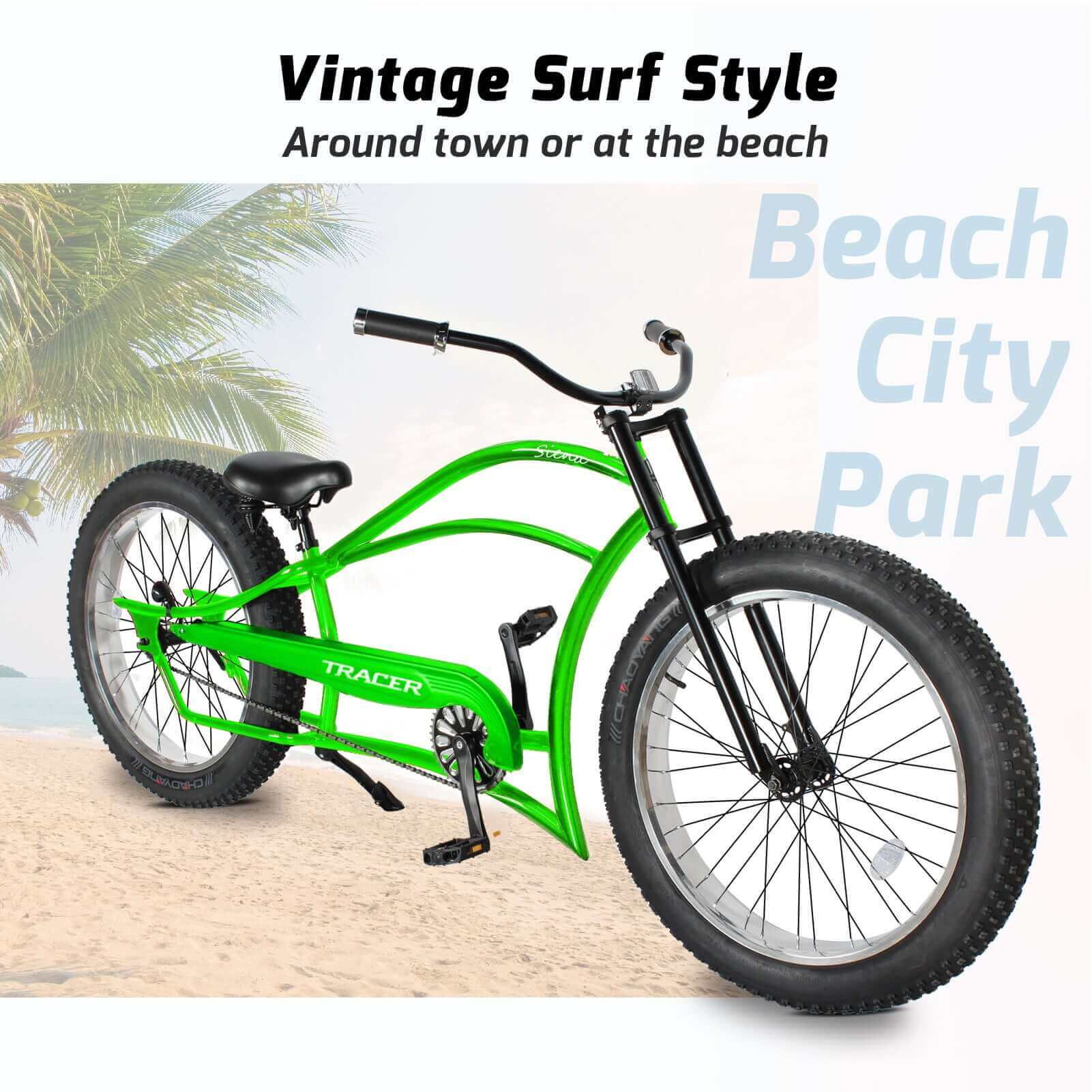 Tracer Siena 26'' Chopper Stretch Cruiser Fat Tire Bike Available 1 Speed/7 Speed