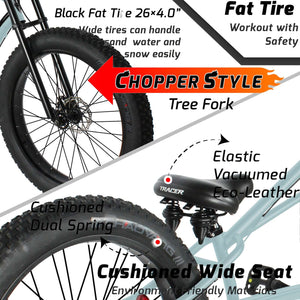 Tracer Siena GT 26'' Chopper Stretch Cruiser Fat Tire Bikes Oversized Frame, Hi-rise Handlebar, available in 1 Speed/7 Speed