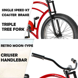 Tracer Siena 26'' Chopper Stretch Cruiser Fat Tire Bike Available 1 Speed/7 Speed