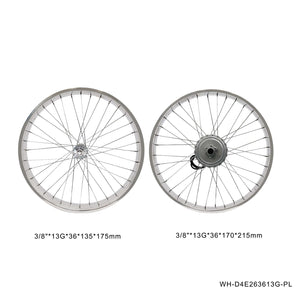 Tracer WH-D4E263613-PL 26'' Double Polished Fat Rim Wheelset with 48V 800W Motor, Compatible with Disc Brake