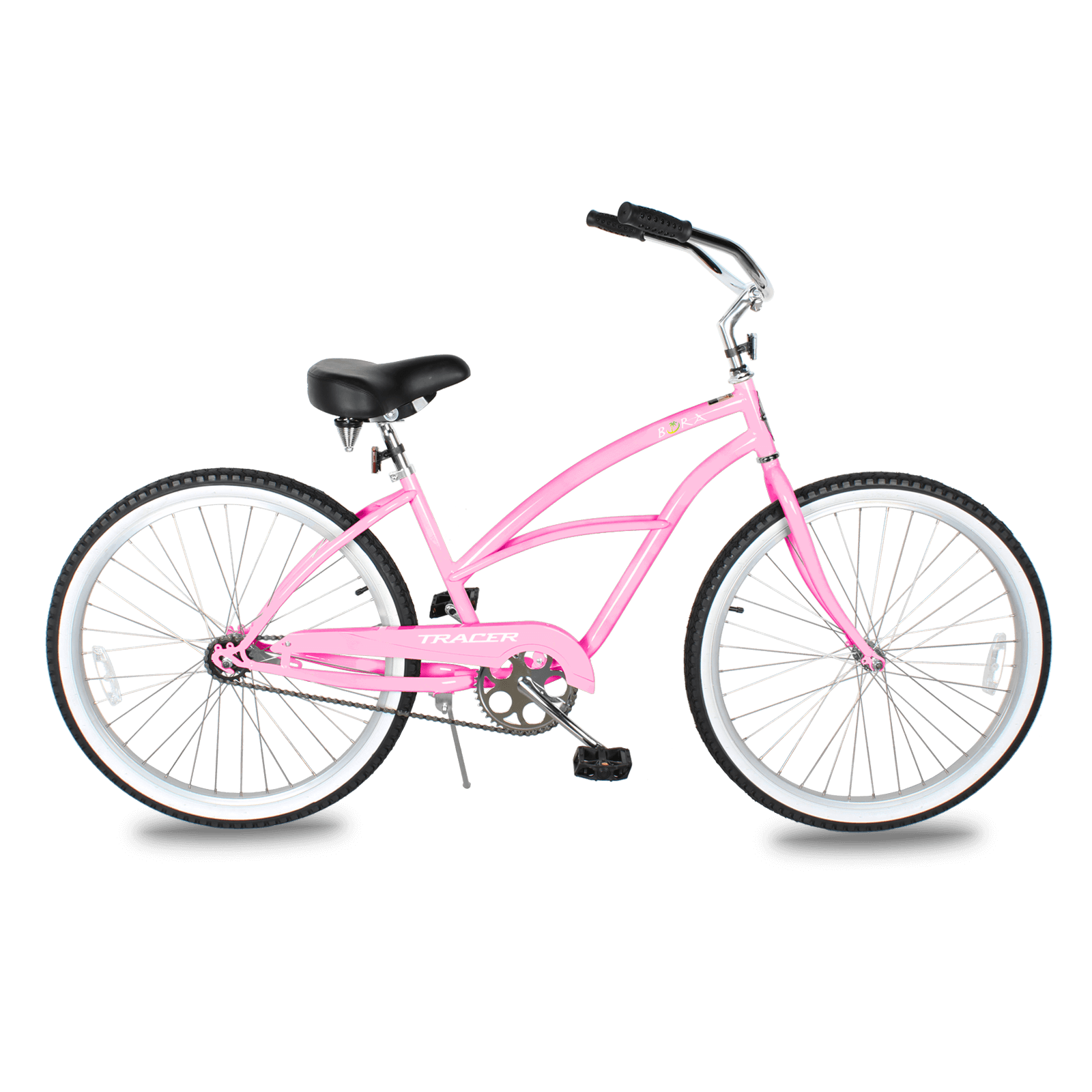 Tracer BORA-F 26" Beach Cruiser Bikes Single Speed for Women, Hi-Ten steel Frame, Moon Type Handlebar, Coaster Brake with Comfortable leather Saddle - Tracer Bikes