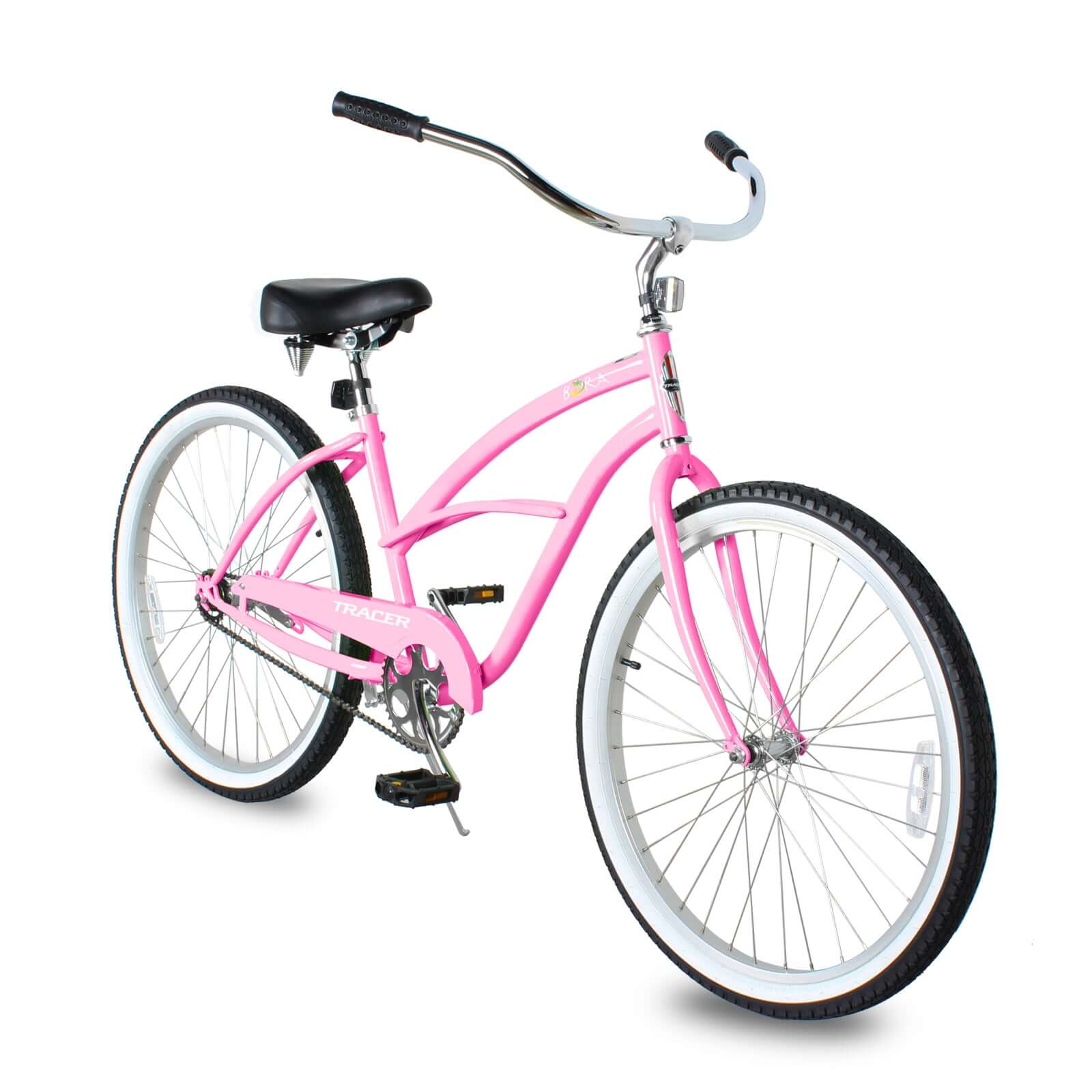 Tracer BORA-F 26" Beach Cruiser Bikes Single Speed for Women, Hi-Ten steel Frame, Moon Type Handlebar, Coaster Brake with Comfortable leather Saddle - Tracer Bikes