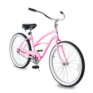 Tracer BORA-F 26" Beach Cruiser Bikes Single Speed for Women, Hi-Ten steel Frame, Moon Type Handlebar, Coaster Brake with Comfortable leather Saddle - Tracer Bikes