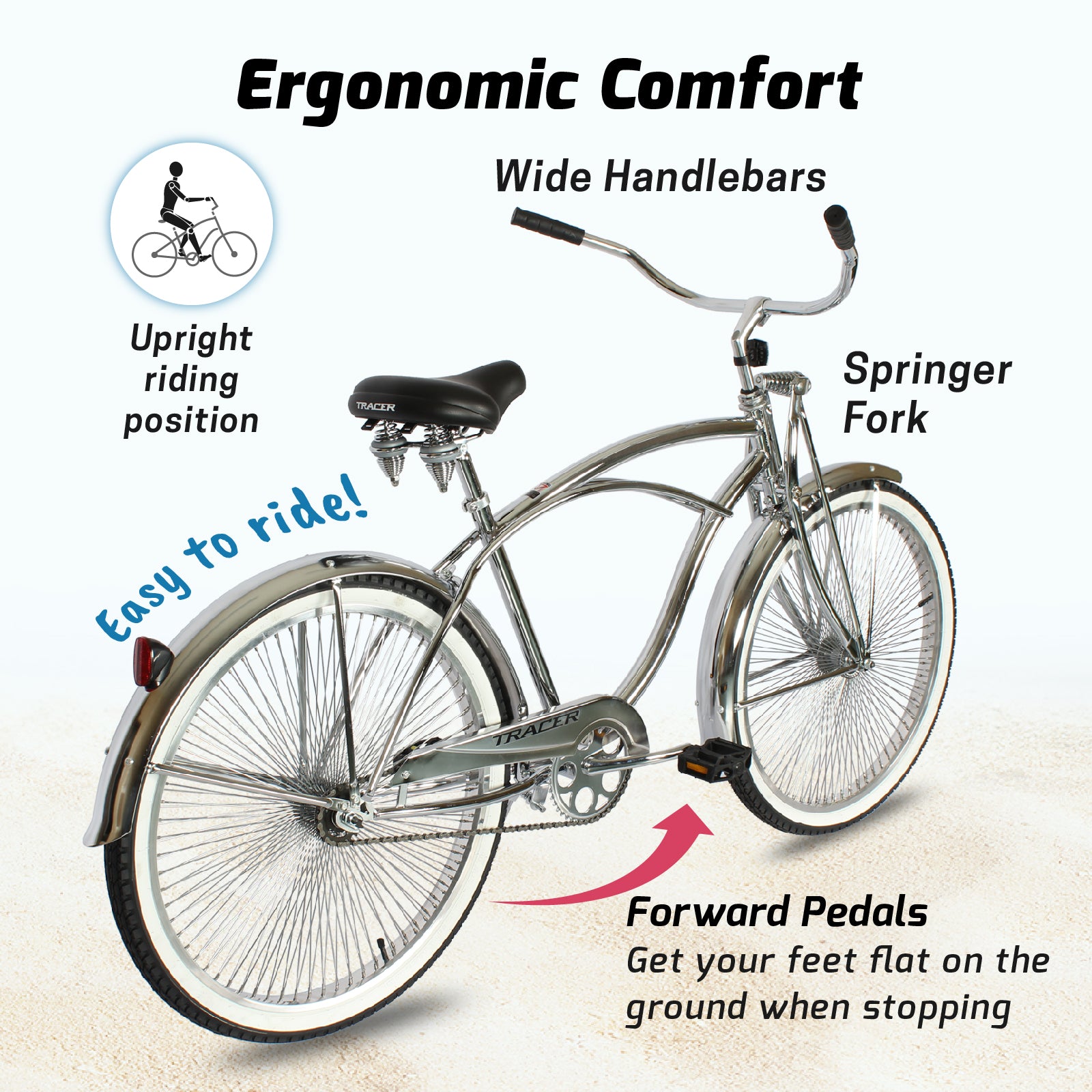 Tracer Cheetah Vintage Stretch Cruiser Bike, Single Speed