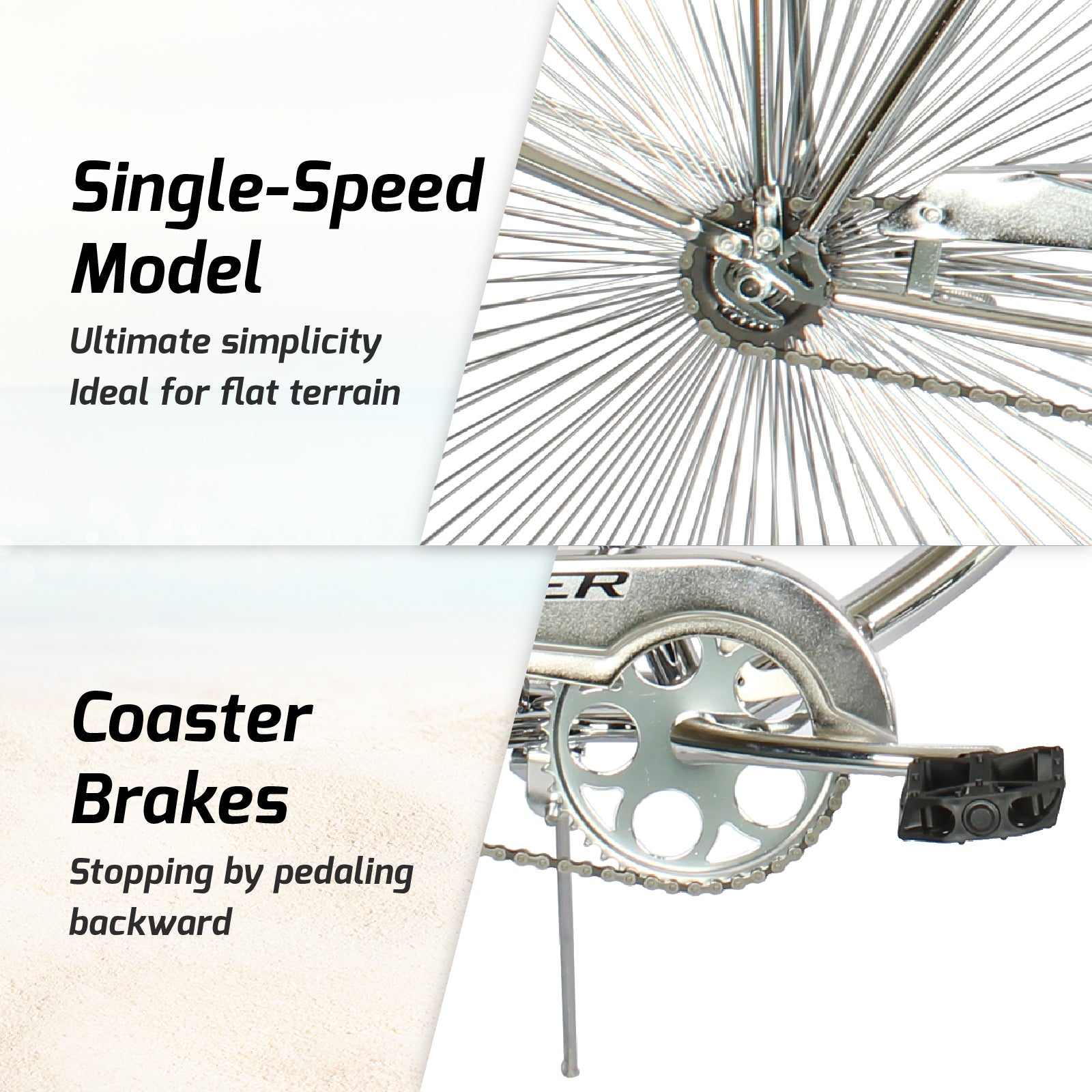 Tracer Cheetah Vintage Stretch Cruiser Bike, Single Speed