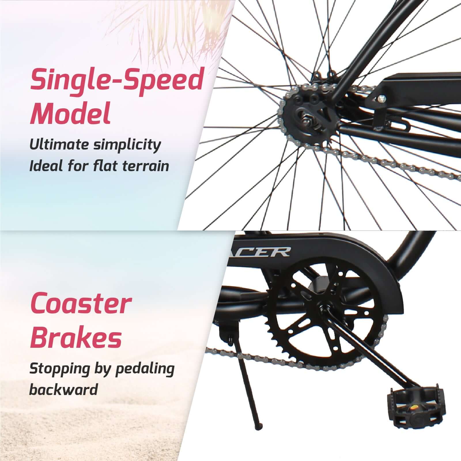 Tracer ACE-F 26" Beach Cruiser Bikes Single Speed for women