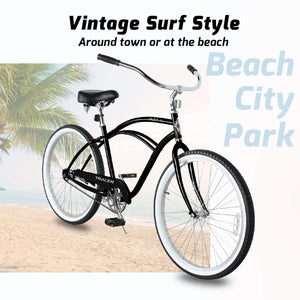 Tracer BORA-M 26" Beach Cruiser Hybrid Bikes Single Speed For Men, Hi-Ten steel Frame, Moon Type Handlebar, Coaster Brake with Comfortable leather Saddle - Tracer Bikes
