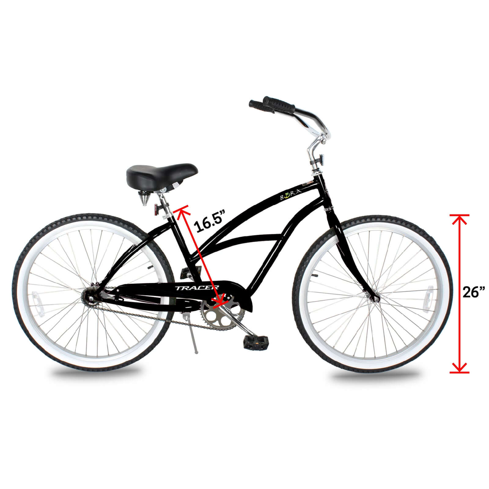 Tracer BORA-F 26" Beach Cruiser Bikes Single Speed for Women, Hi-Ten steel Frame, Moon Type Handlebar, Coaster Brake with Comfortable leather Saddle - Tracer Bikes