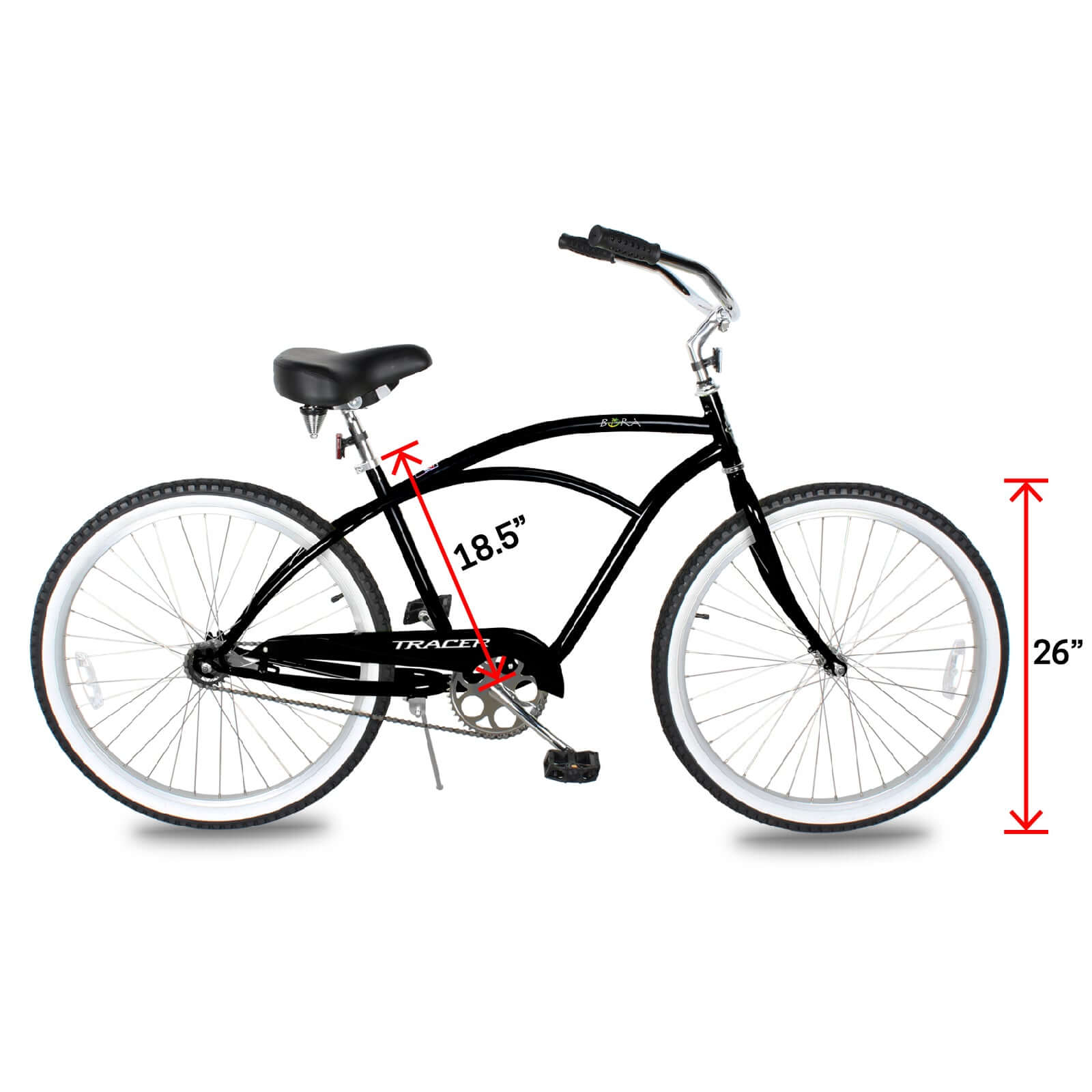 Tracer BORA-M 26" Beach Cruiser Hybrid Bikes Single Speed For Men, Hi-Ten steel Frame, Moon Type Handlebar, Coaster Brake with Comfortable leather Saddle - Tracer Bikes