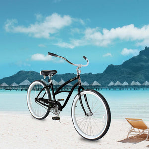 Tracer BORA-F 26" Beach Cruiser Bikes Single Speed for Women, Hi-Ten steel Frame, Moon Type Handlebar, Coaster Brake with Comfortable leather Saddle - Tracer Bikes