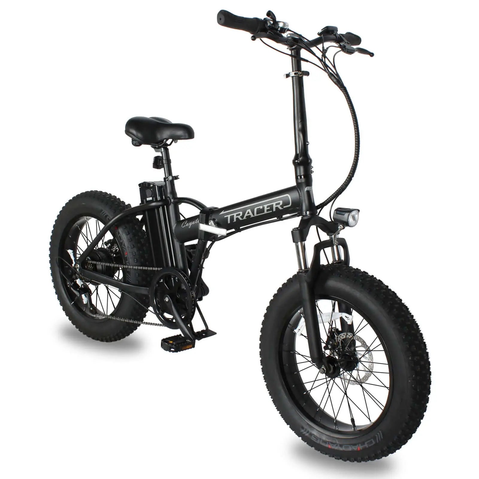 Tracer Coyote 20 Inch 500W Foldable Electric Bike,Shimano RD-TY21 GS 7 speed derailleur, 20''x 4'' fat tire with 160mm disc Brake - Tracer Bikes
