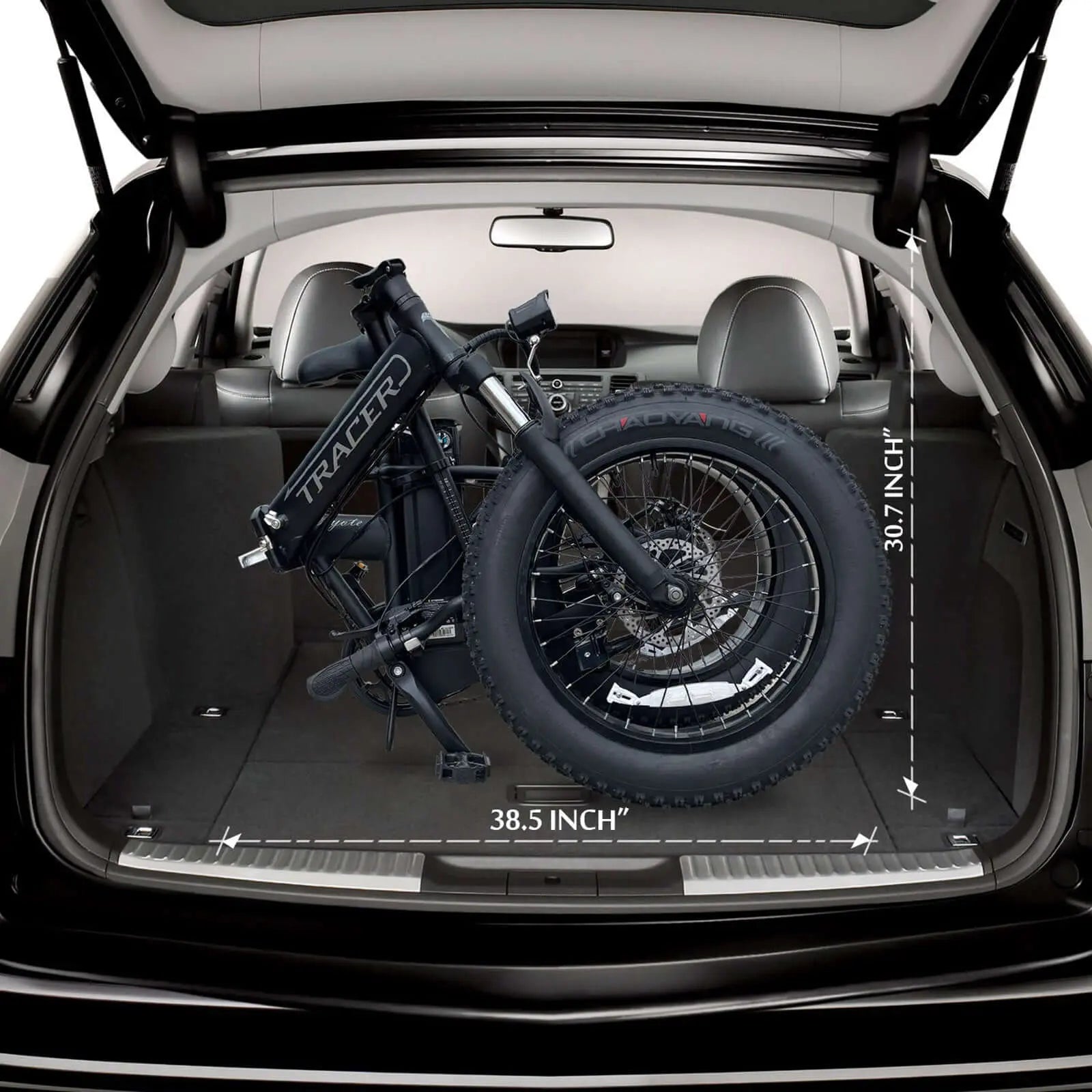 Tracer Coyote 20 Inch 500W Foldable Electric Bike,Shimano RD-TY21 GS 7 speed derailleur, 20''x 4'' fat tire with 160mm disc Brake - Tracer Bikes