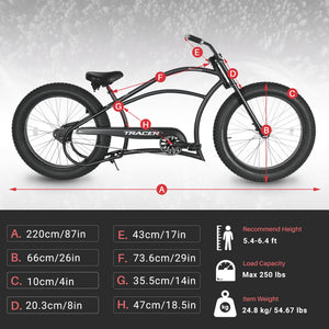 Tracer Harman GT 26'' Classic Chopper Stretch Cruiser Fat Tire Bike Single Speed
