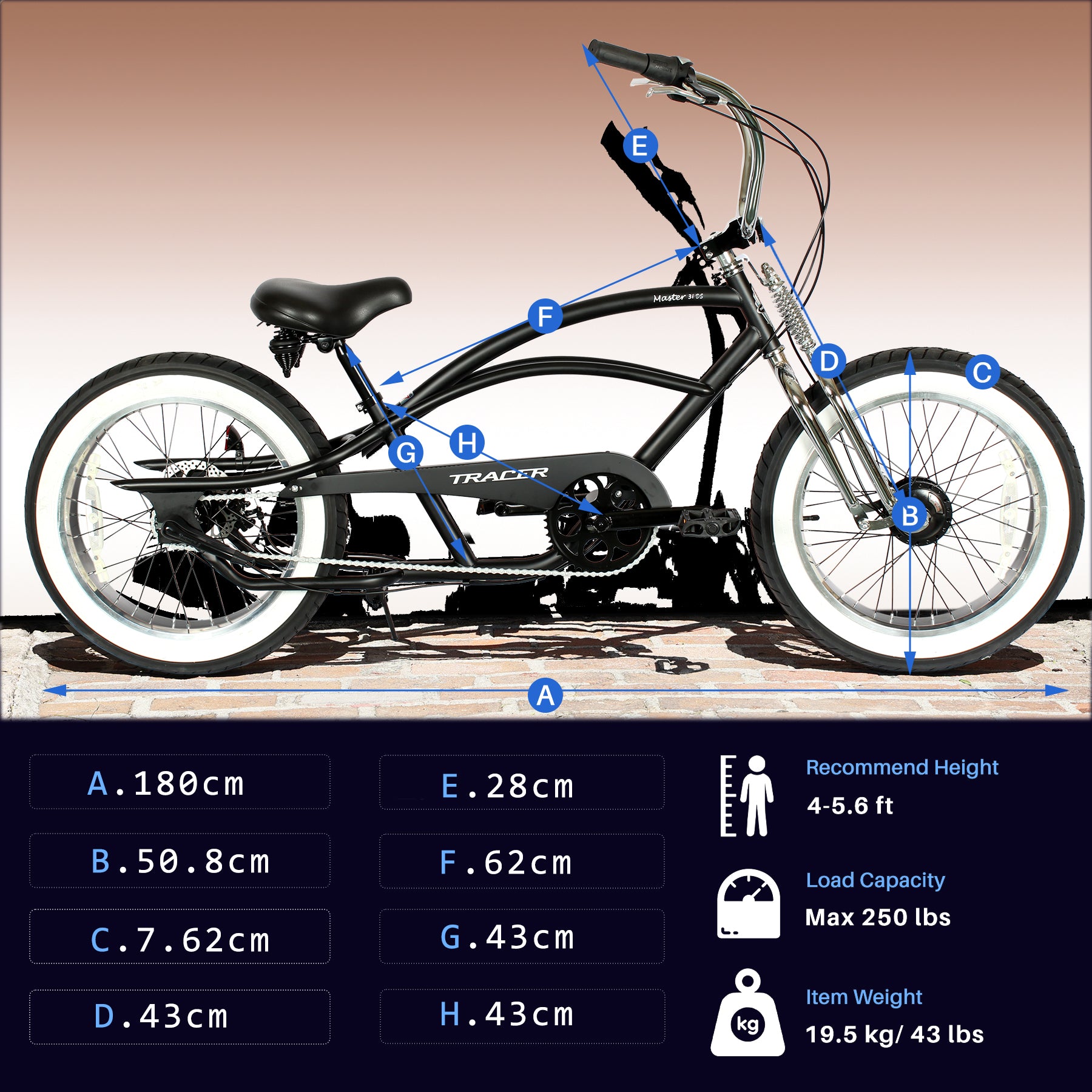 Tracer Master 3i 20'' Internal 3-Speed Chopper Style Cruiser Bike