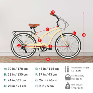 Tracer BORA-7-F 26" Beach Cruiser Bikes 7-Speed for Women