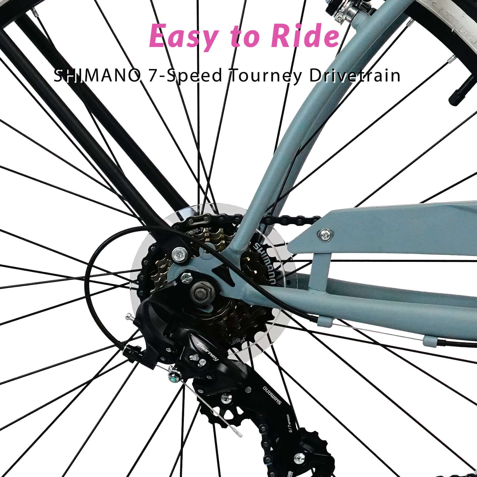 Detailed shot of Tracer BORA-7-M 26" Beach Cruiser Bikes 7-Speed for Men's gear system featuring Shimano 7-speed tourney drivetrain.