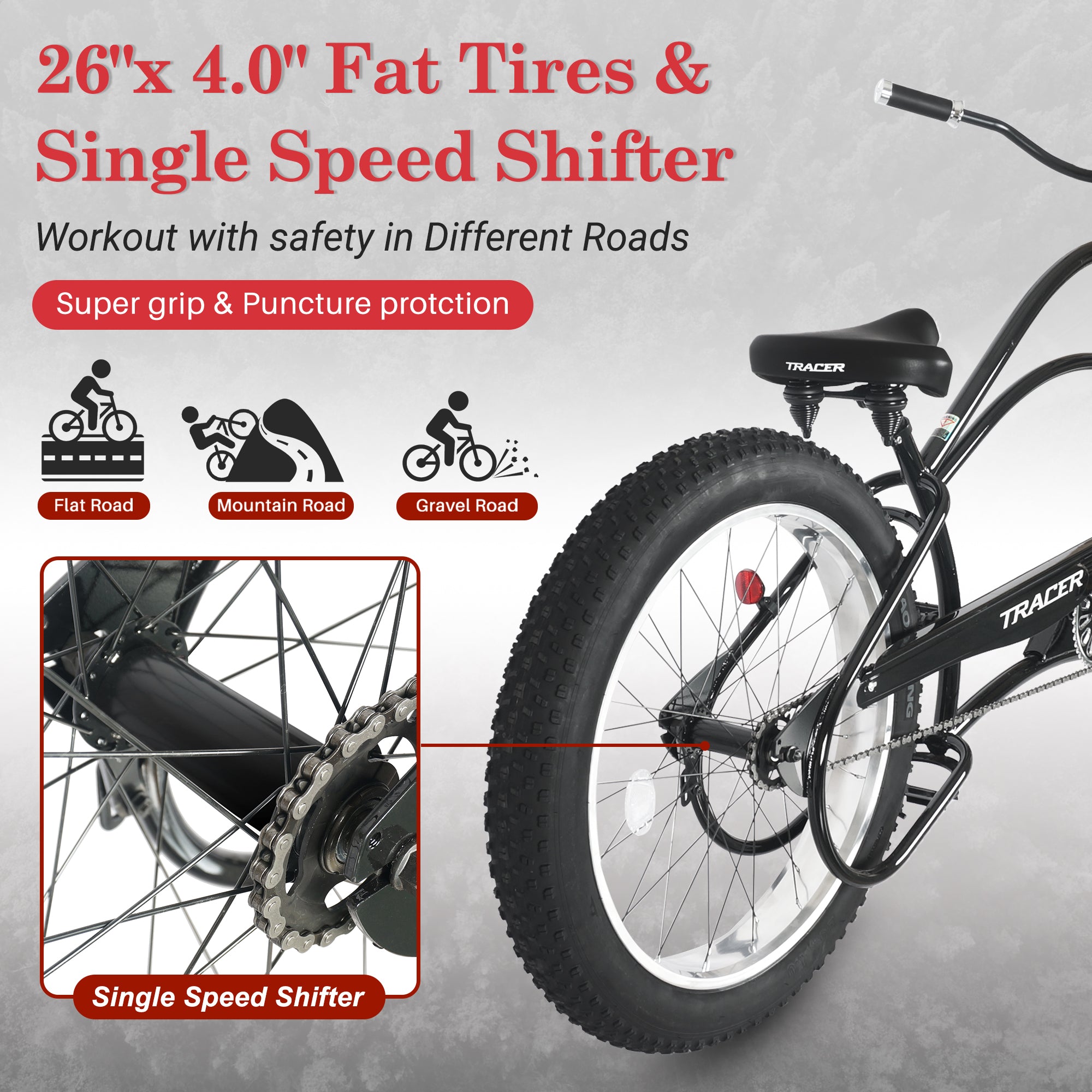 Tracer Harman GT 26'' Classic Chopper Stretch Cruiser Fat Tire Bike Single Speed