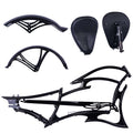 Black Tracer FM-Raptor Electric Cruiser Bike Frame, 26-inch stretch chopper bicycle frame, single speed/7 speed, with all components.